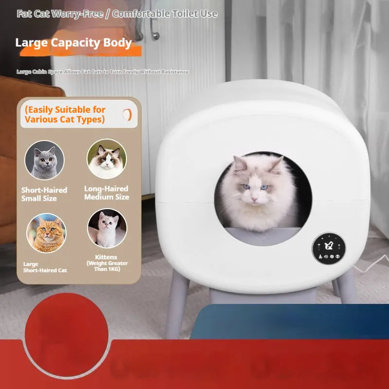 White automatic self-cleaning cat litter box with dimensions 550mm wide by 645mm high