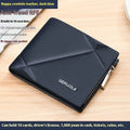 Men's brown leather zip wallet with rhombus pattern and anti-theft card protection