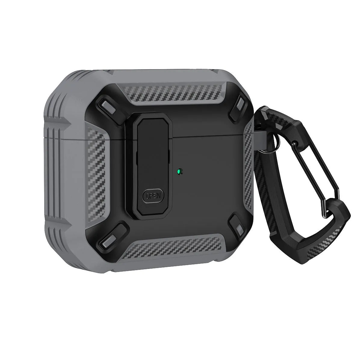 AirPods protective clamshell case in two-colour plastic with hook accessory