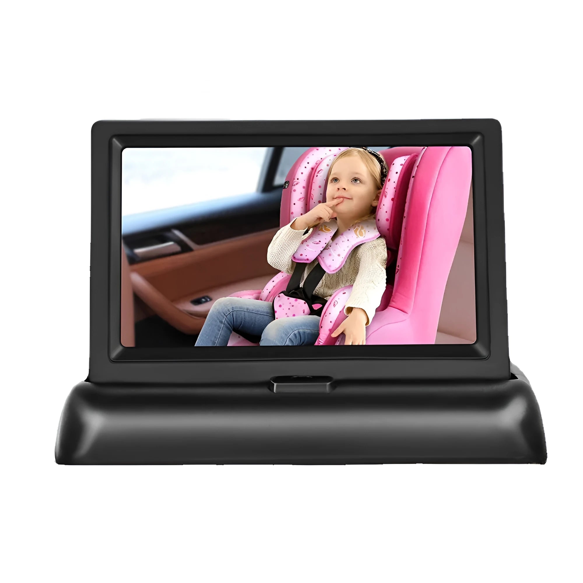 Black 4.3 inch folding car baby monitor with infrared night vision camera