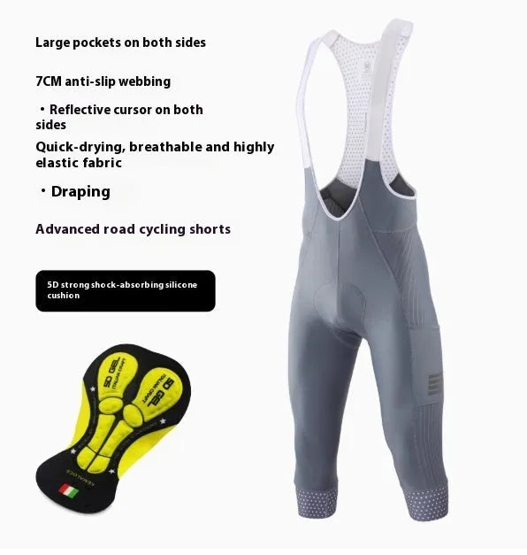 Black shock-absorbing cycling pants with seven-inch inseam and reflective cursor for road mountain biking