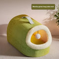 Winter warm closed cat nest in Matcha Green, plush fabric, 42x28x28cm size