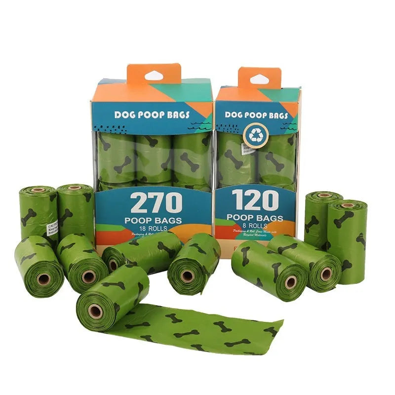 Degradable dog poop bags in army green with black bone print, 23x33cm size with EPI+HDPE material