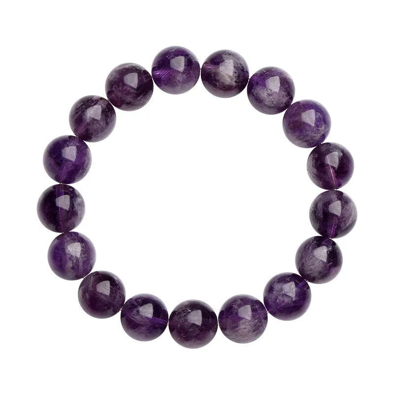 Feather amethyst crystal bracelet in Snow Mountain purple with scattered Ruyi geometry beads.