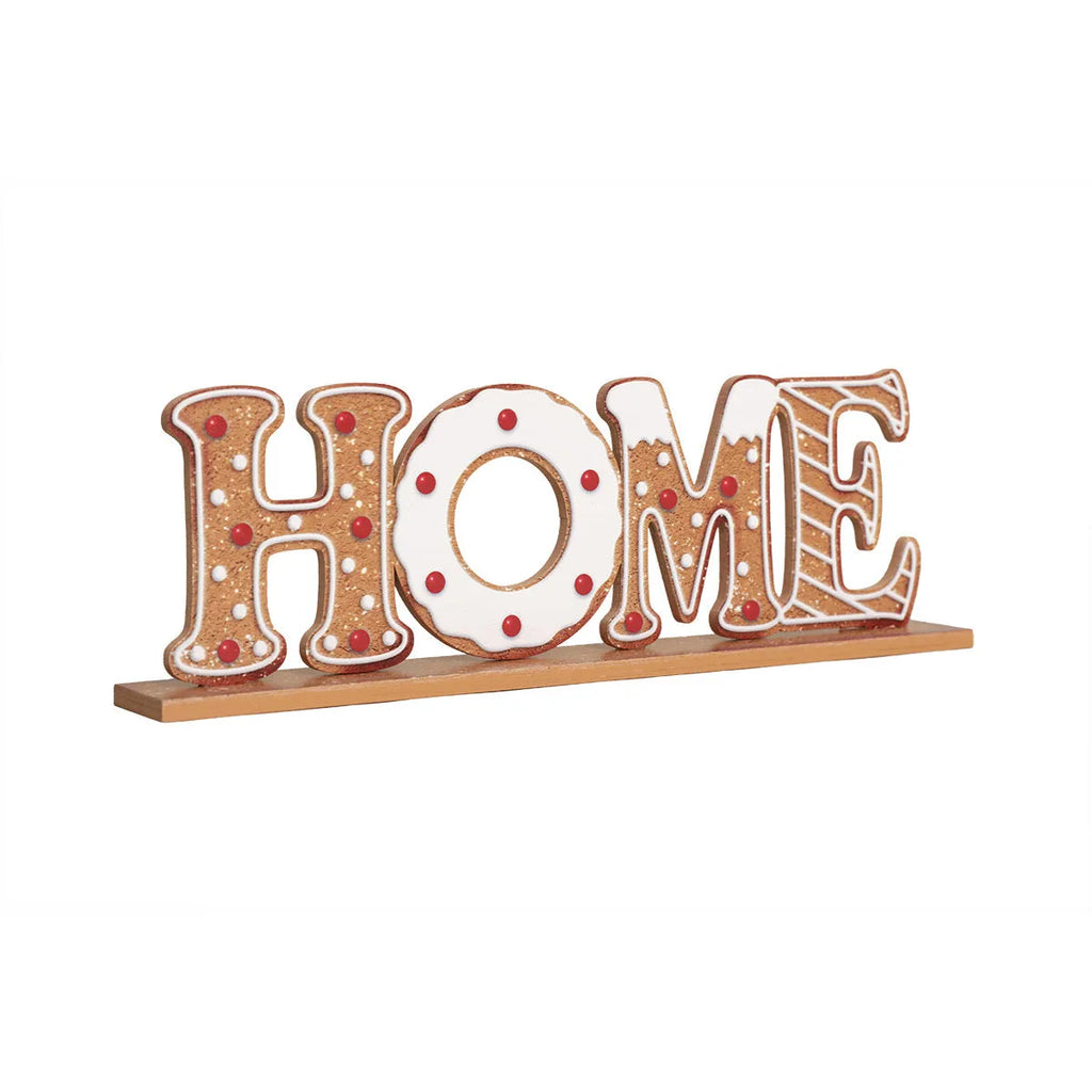 Christmas wooden letter ornament in ginger cake style with picture style colour finish for tree hanging