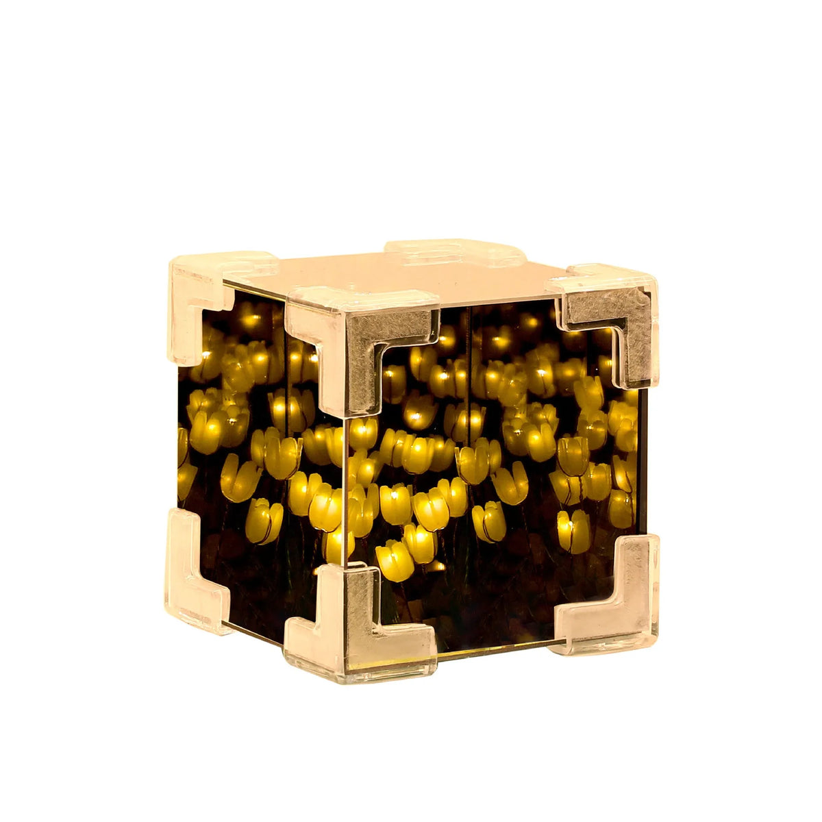 Blue Rubik's Cube Tulip Small Night Lamp with 20 small tulip flowers in 3D geometric design