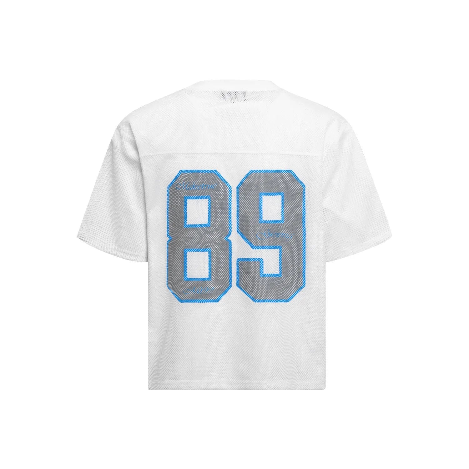 Men's black and white loose fit casual T-shirt with alphanumeric print on chest.