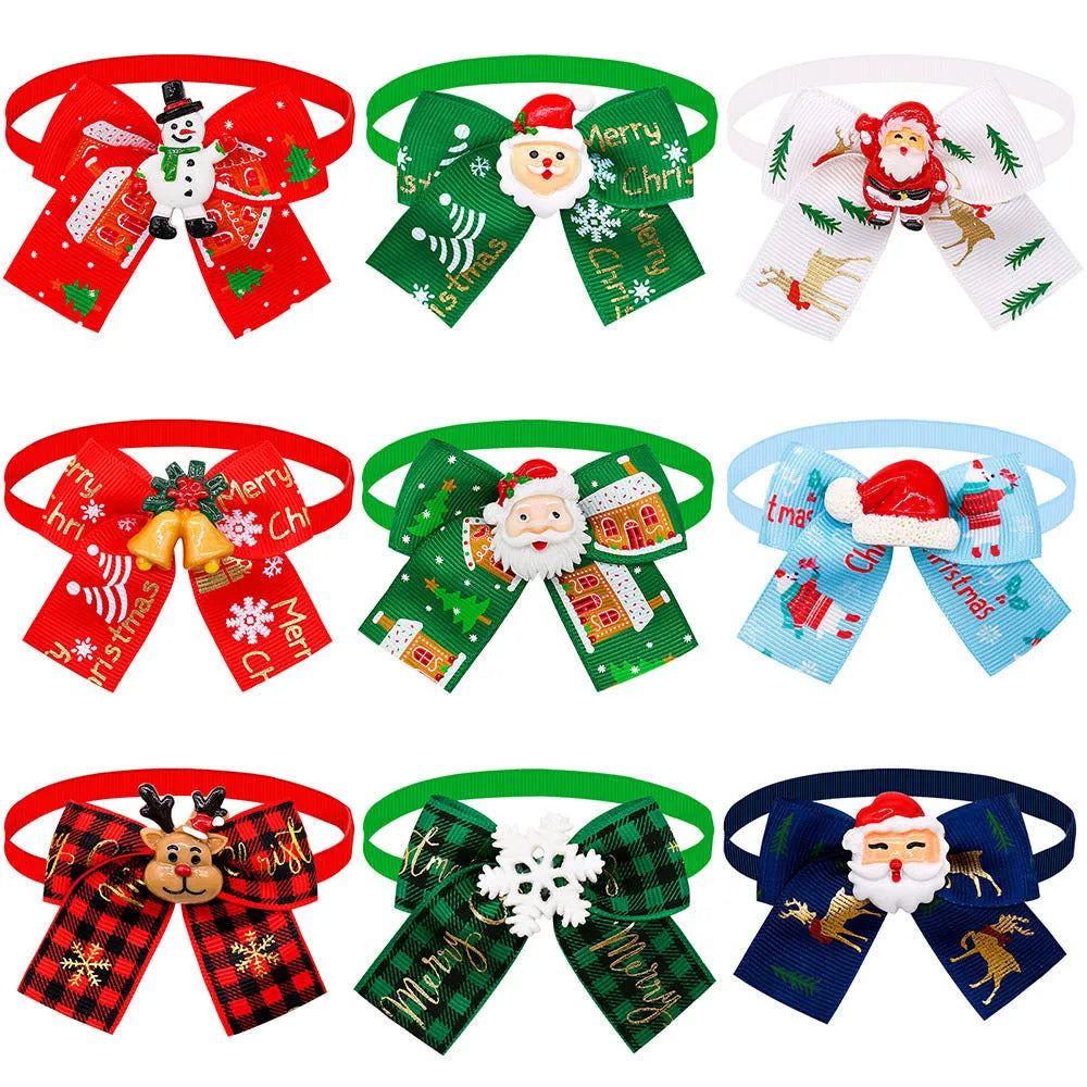 Red and green Christmas bow tie pet accessory for dog or cat collar with British style design