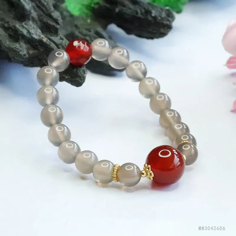 Smoky purple chalcedony red agate bracelet with 8mm geometry beads, natural stone jewellery
