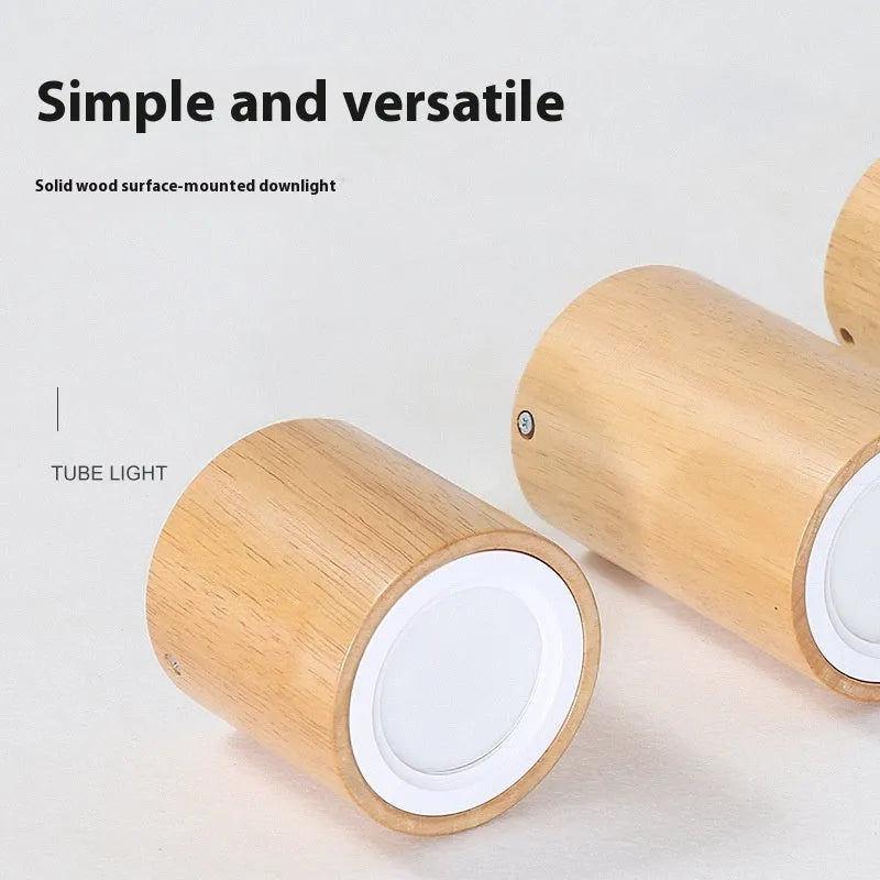 Solid wood modern surface mounted downlight in wood colour round and square shapes for corridor or entrance.