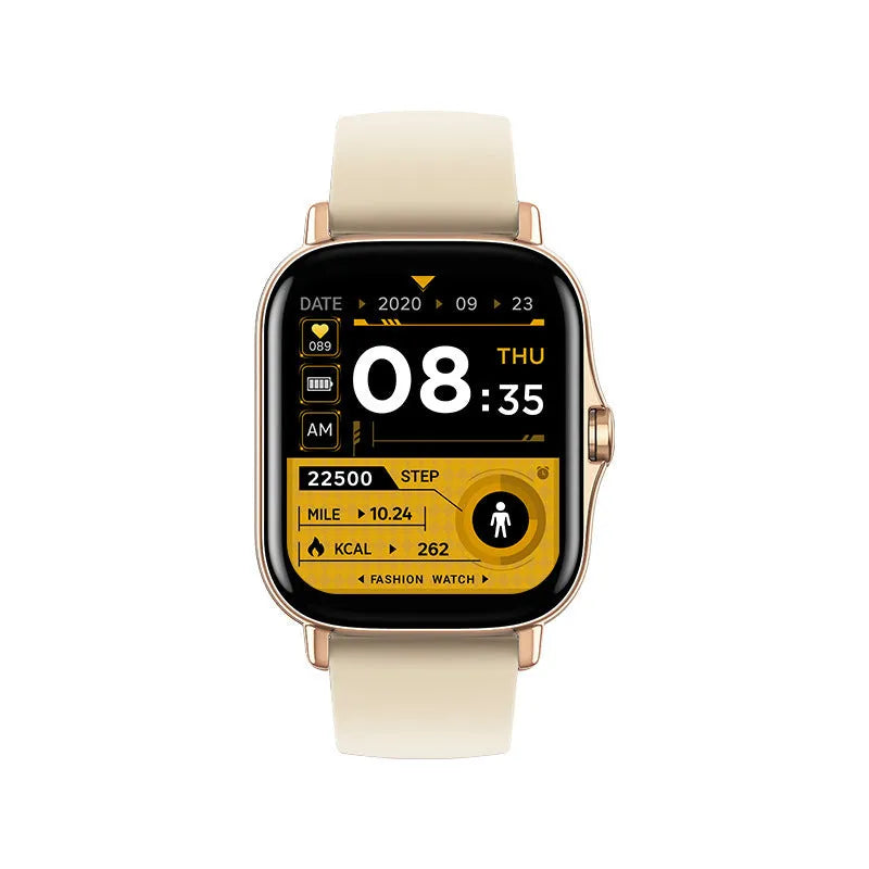 GT20 smart watch with black alloy case and silicone strap showing 1.75-inch touch screen display
