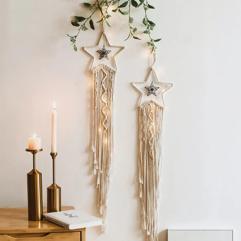 Handmade woven dreamcatcher hanging lamp with light 90cm long cotton thread