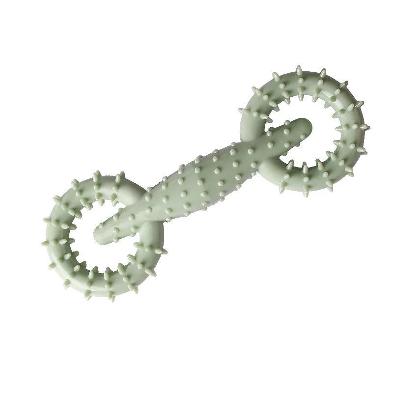 Blue TPR dog chew toy ring with chew board texture, shown beside measurement scale indicating 16cm diameter