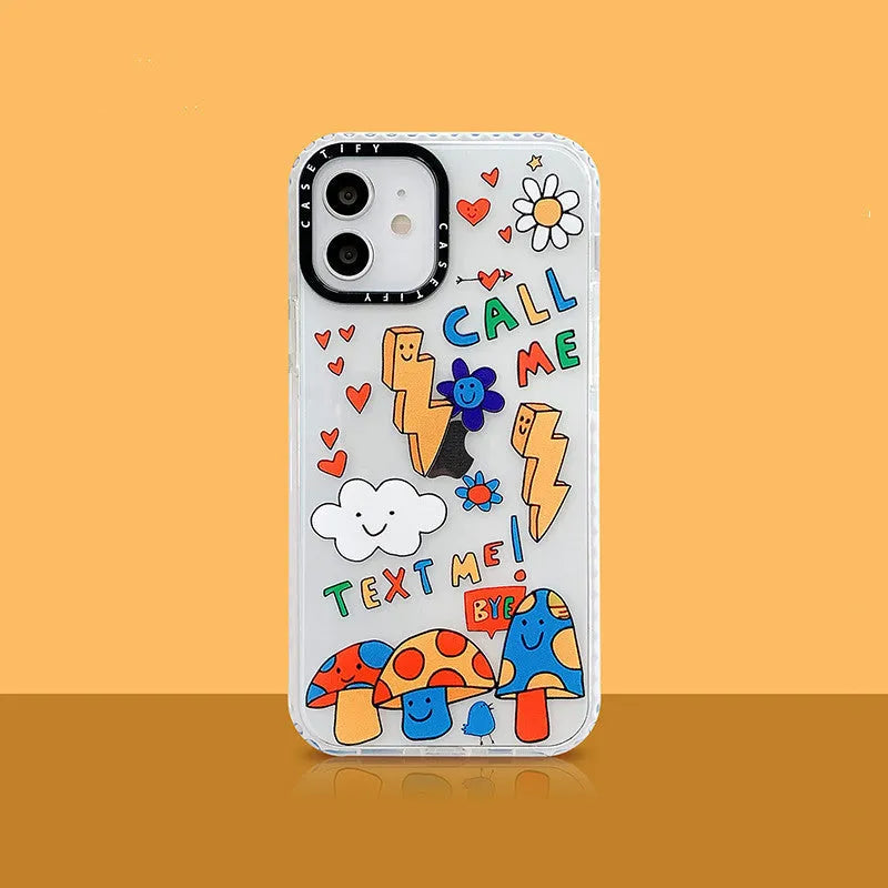 Graffiti TPU iPhone case in Lightning Mushroom and Lightning Rainbow, high transparency back cover for iPhone models