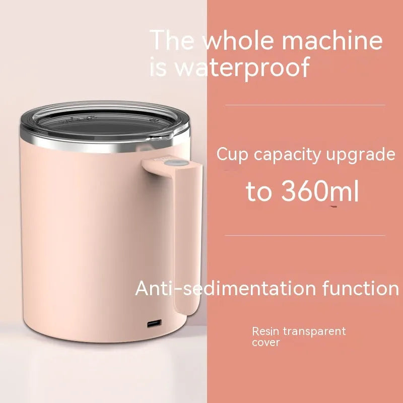 Automatic stirring coffee cup with magnetic mixing base in white, pink, black or macaron milky white colours