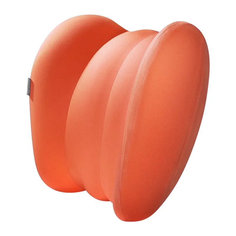 Grey and orange car head rest and lumbar support pillow set with memory cotton filling.