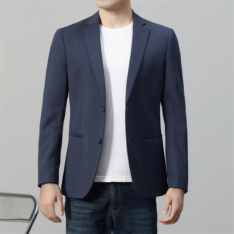 Long sleeve slim fit suit jacket in blue, nylon blend, leisure wear for youth