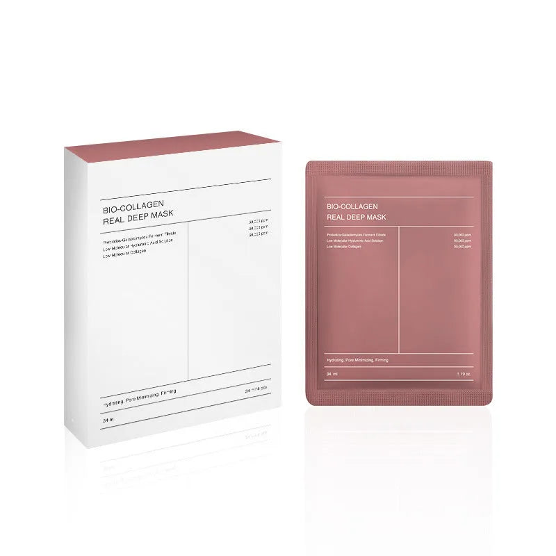 Collagen face mask sheet 34g for deep hydration firming and brightening in 4-piece box