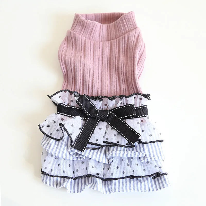 Polka dot lace princess style cake dress pet clothing for dogs and cats