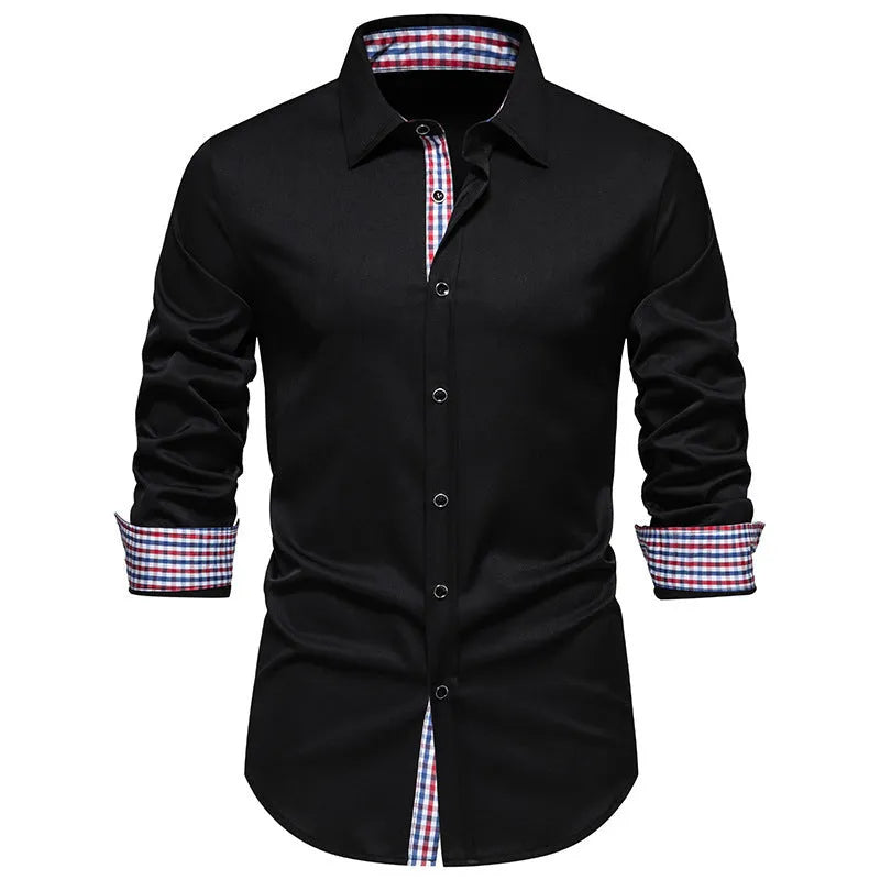 Men's loose fit plaid long-sleeved shirt in chemical fibre blend fabric on hanger