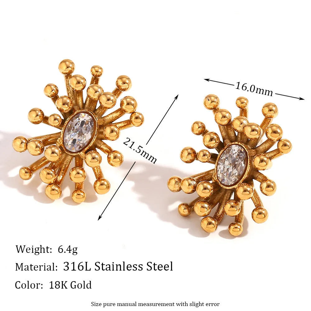 Stainless steel oval stud earrings with electroplated geometric design, women's retro high-grade jewellery