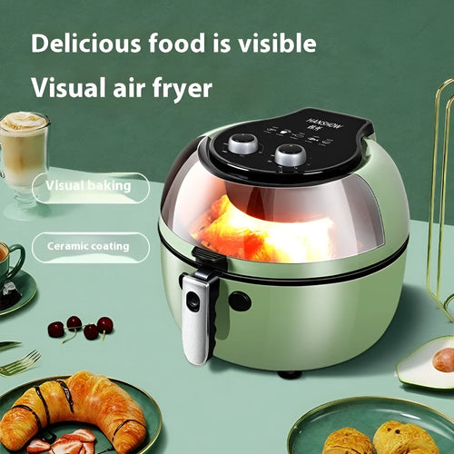 8-litre capacity air fryer oven with viewing window and mechanical button controls on countertop.