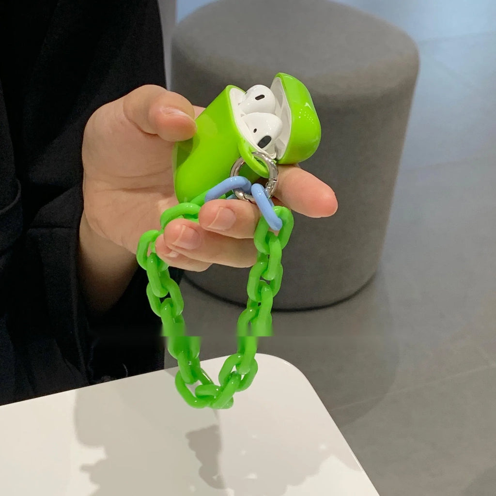 Silicone protective sleeve for AirPods 1/2 and AirPods Pro, purple and green with chain