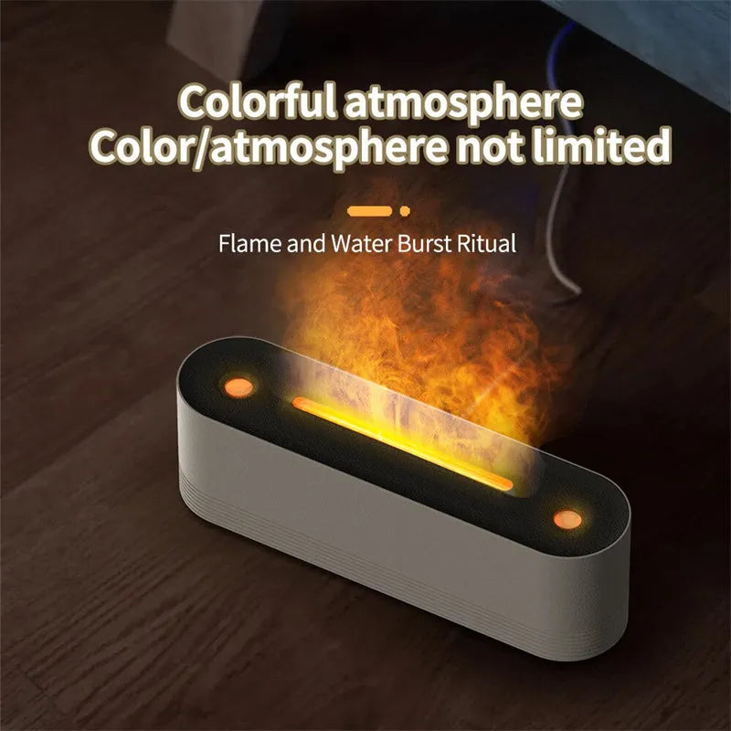 Flame air humidifier aroma diffuser with seven colour LED lights and water mist output
