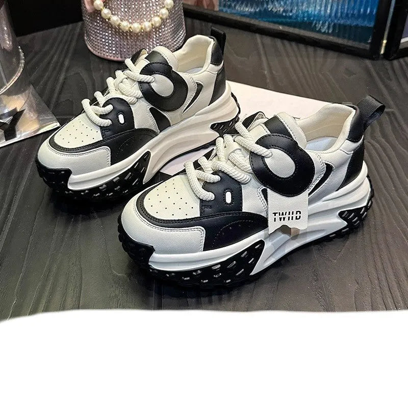 Leather sports casual shoes with thick rubber wedge sole and lace-up front in four colour options.