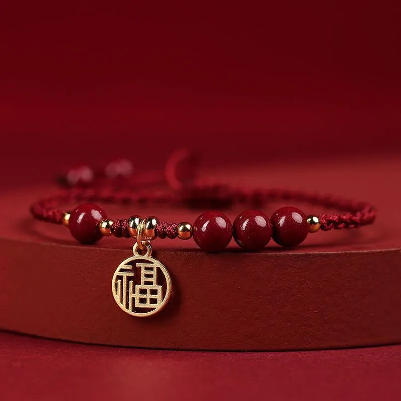 Cinnabar ethnic braided rope bracelet with blessing card for college entrance exam luck