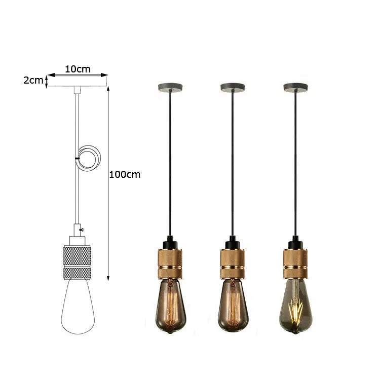 DIY retro chandelier ceiling light kit showing metal lamp holders and woven black cord.