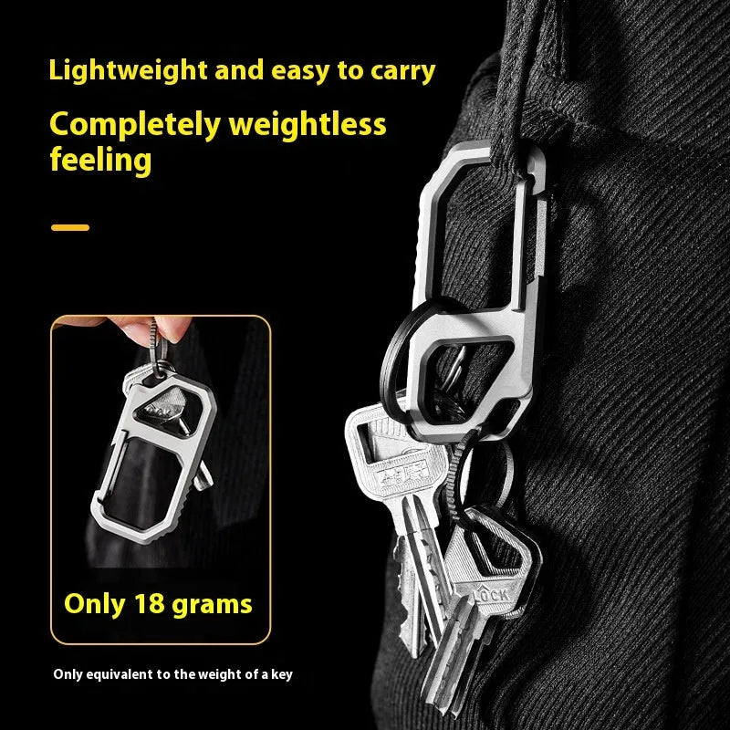 Creative EDC titanium alloy keychain survival tool with stainless steel ring, 18g, sand blasting finish