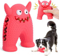 Monster-shaped squeaky dog toy made of natural rubber with tooth slot for cleaning teeth during chew play for small dogs