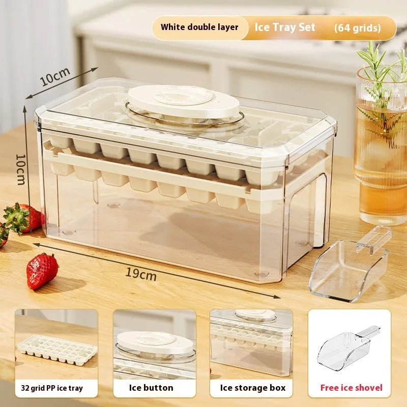 White PP plastic press ice cube tray with 32 grid compartments for quick demoulding in freezer