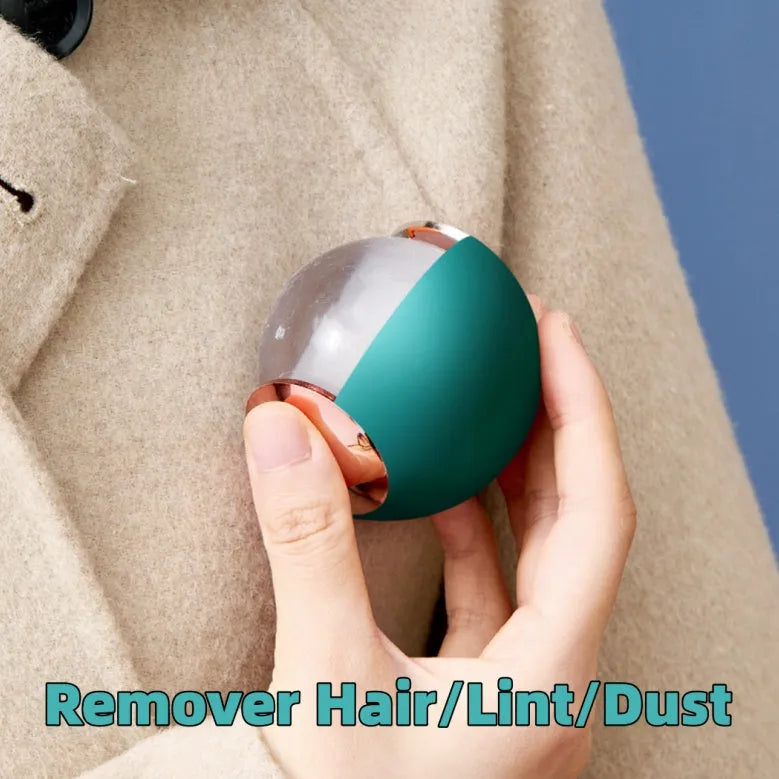 Reusable lint roller hair remover ball in Green Gold colour, removing pet hair from fabric