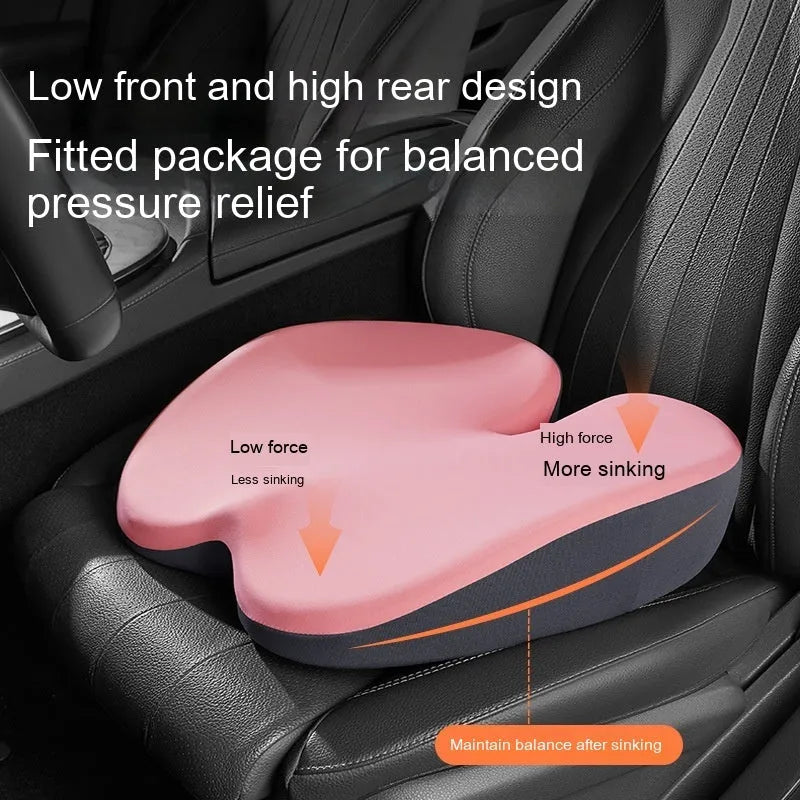 Car seat cushion and lumbar support set in five colour options including black, grey, pink, green and brown