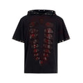 Black men's hooded T-shirt with sequin detailing and loose-fitting design