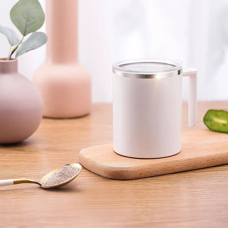 Automatic stirring coffee cup with magnetic mixing base in white, pink, black or macaron milky white colours