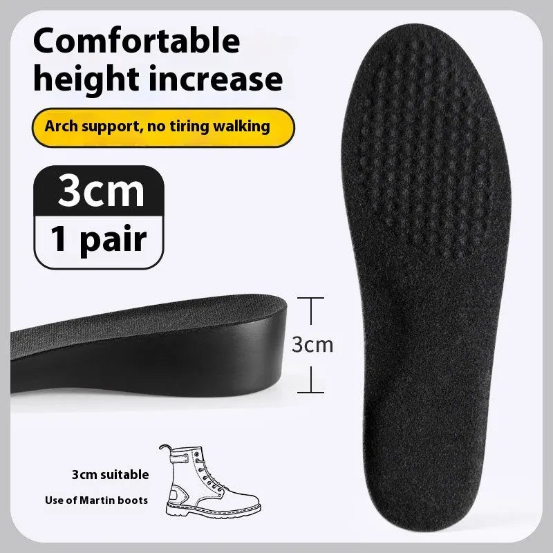 Pair of invisible PVC height-increasing insoles in black, white or grey, 1cm to 6cm lift, sizes 35-44