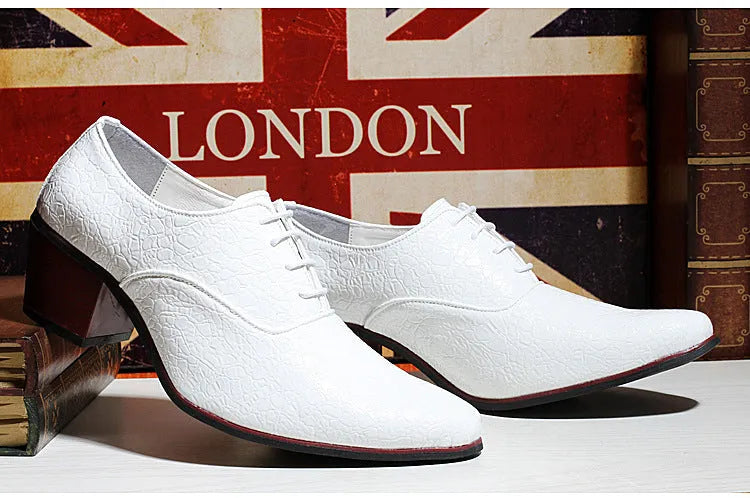 Men's pointed toe casual shoes with PU vamp and rubber sole in black, navy blue, red or white
