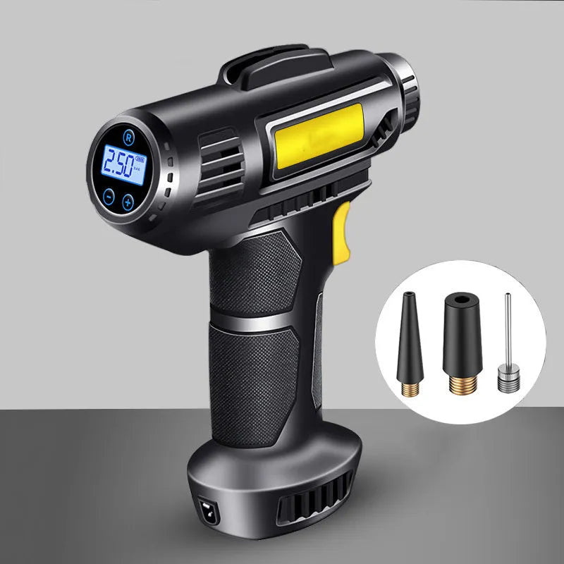 Wireless digital display car tyre inflator pump with lithium battery and air nozzles