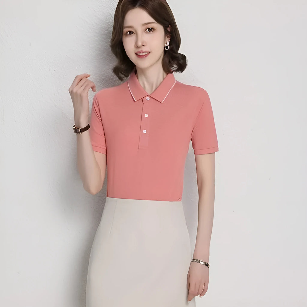 Men's cotton blend short sleeve polo shirt in loose fit with single-side colour collar lapel