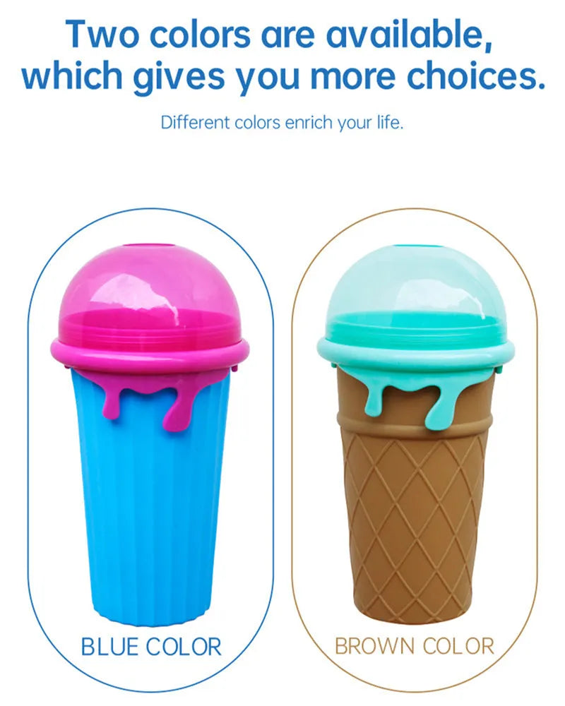Blue 500ml slushy maker cup for homemade smoothies and quick-frozen drinks