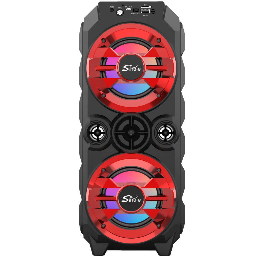Portable Bluetooth speaker with colour-changing LED lights in pull-rod design