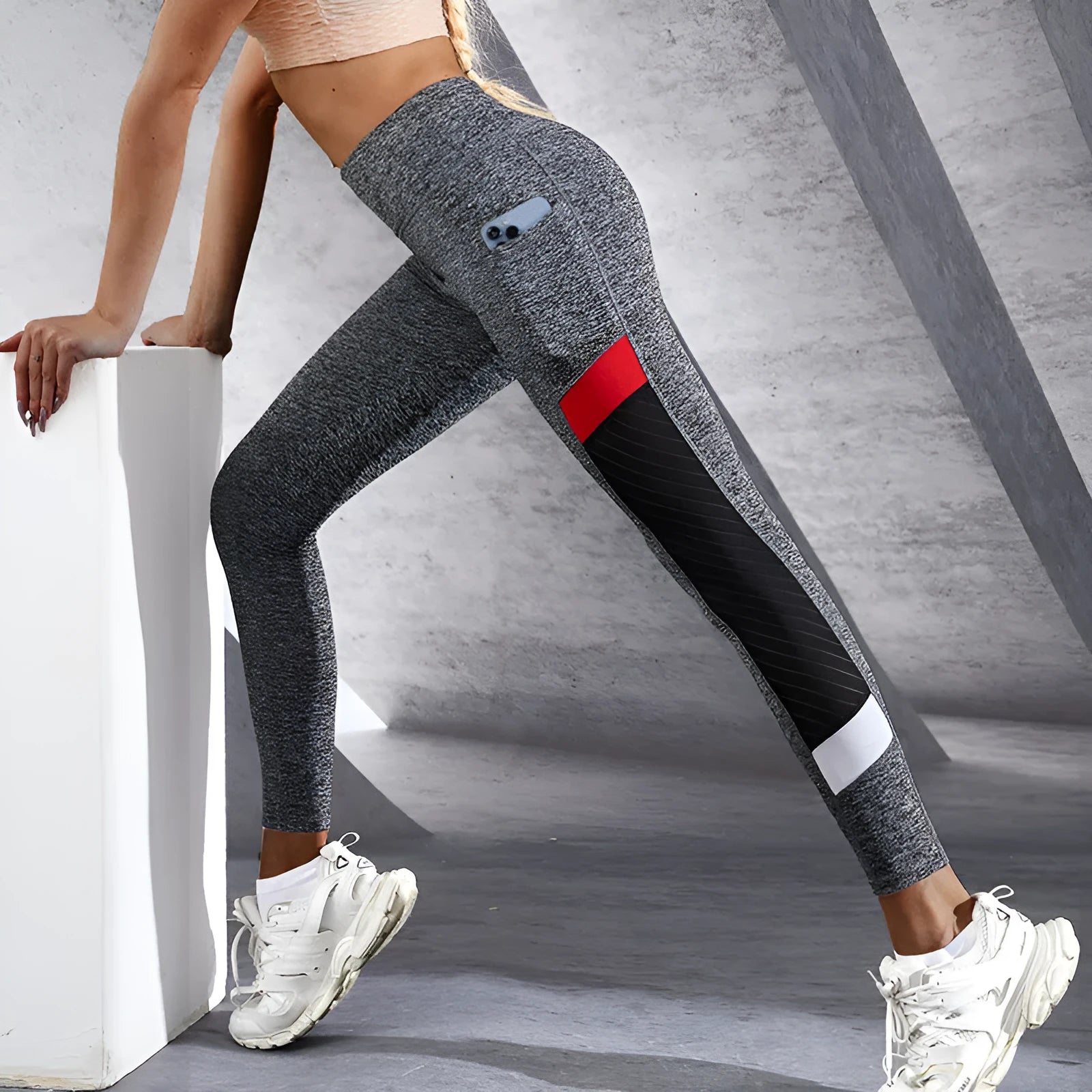 Black super stretch cropped yoga pants with mesh pocket for women, tight fit hip improve design