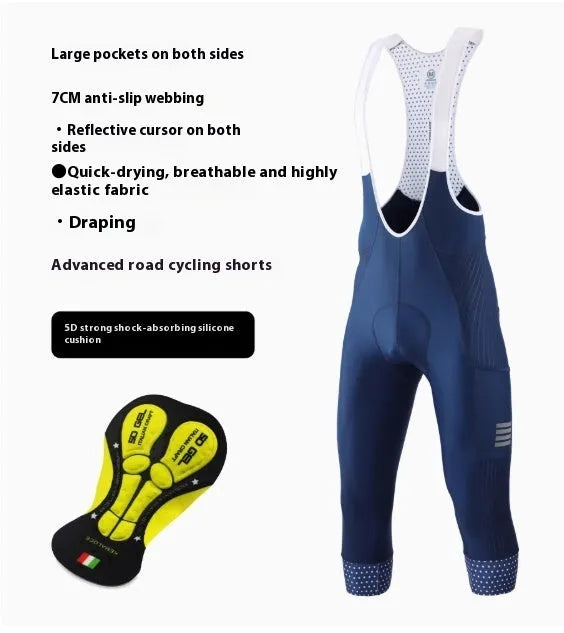 Black shock-absorbing cycling pants with seven-inch inseam and reflective cursor for road mountain biking