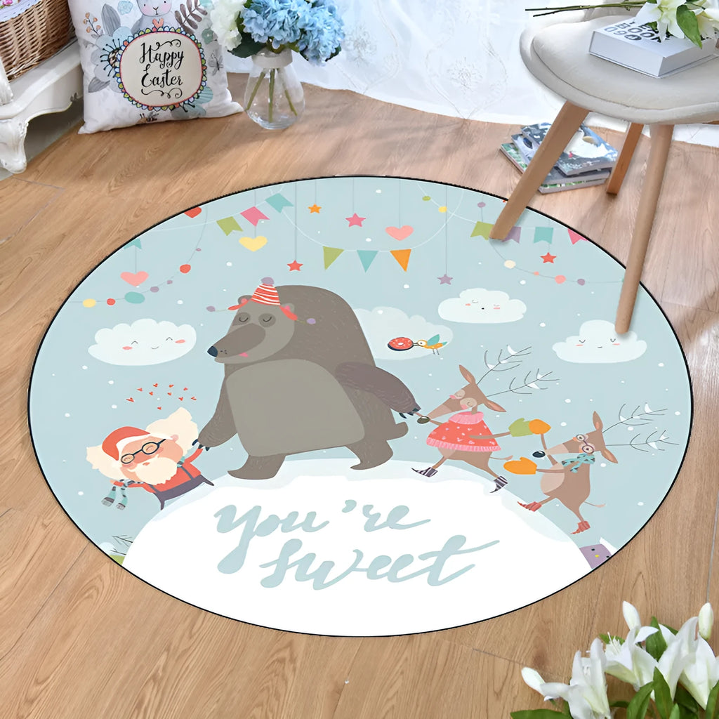 Cartoon crystal velvet round carpet with anime print in multiple colours, 60x60cm to 200x200cm sizes