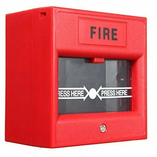 Red wired fire alarm button, 24VDC manual call point with fireproof housing