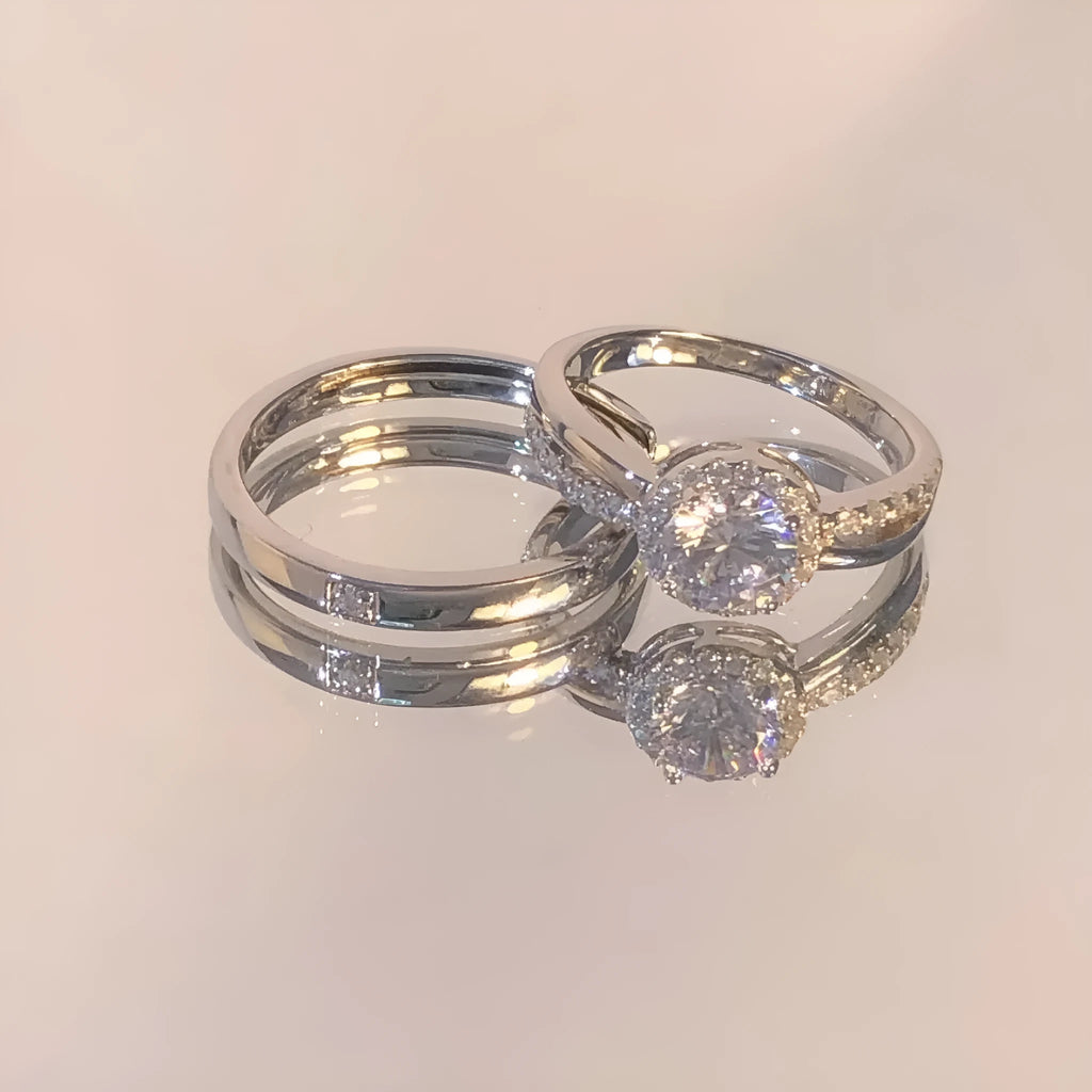 Adjustable opening copper couple rings with geometric circle design in Korean style, star point colour