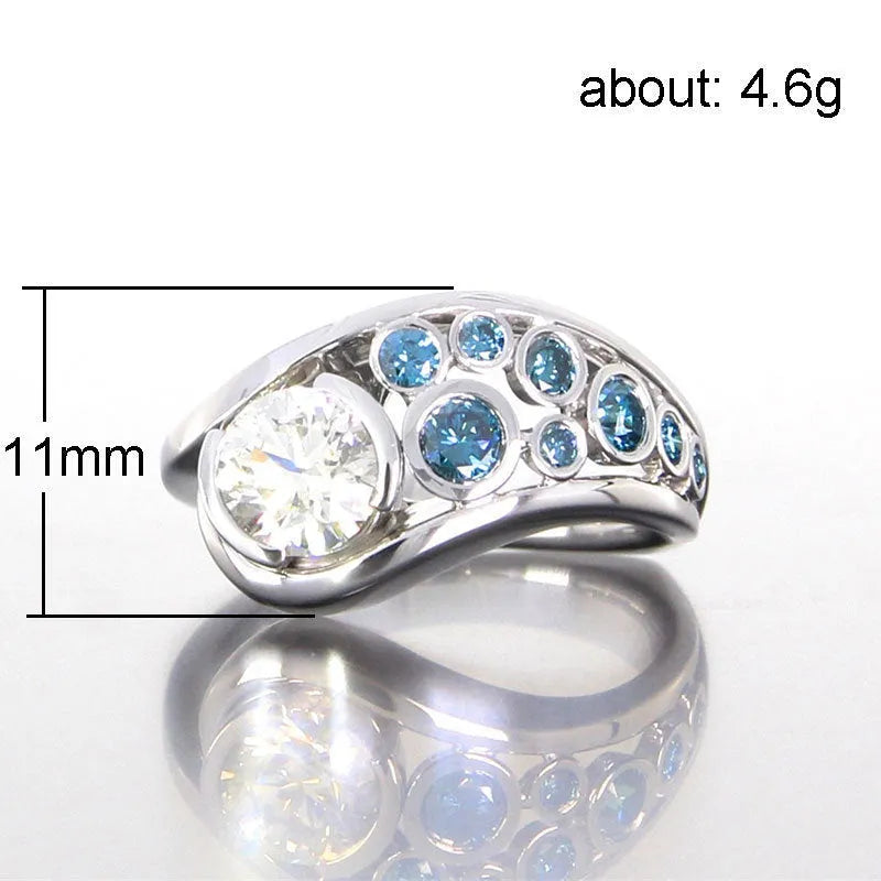 Geometric hollow diamond-inlaid zircon ring for women white gold colour copper retro round